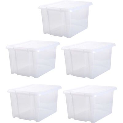 DECONATION Lot de 5 Boites de rangement 80L solide à couvercle - Origine France - Blanc Transparent Blanc - Publicité DECONATION Lot de 5 Boites de rangement 80L solide à couvercle - Origine France - Blanc Transparent Blanc - Publicité