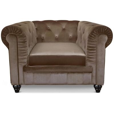 Fauteuil - MENZZO - Chesterfield - Velours Taupe - 1 place - Style Classique Gris - Publicité Fauteuil - MENZZO - Chesterfield - Velours Taupe - 1 place - Style Classique Gris - Publicité