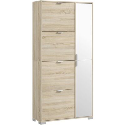 Meuble à chaussures - HOMCOM - avec 4 abattants 2 placards et façades miroir pour 16 paires de chaussures meuble dentrée Beige - Publicité Meuble à chaussures - HOMCOM - avec 4 abattants 2 placards et façades miroir pour 16 paires de chaussures meuble dentrée Beige - Publicité