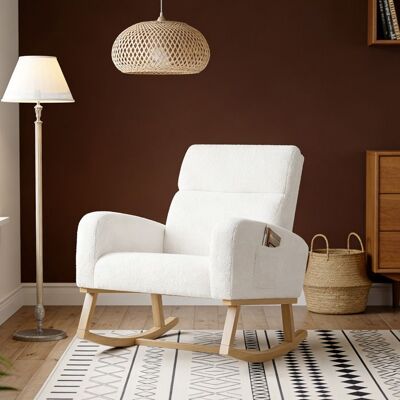 WOEDVJN Fauteuil à Bascule Chaise a Bascule Allaitement Bébé Rocking Chair Pieds en Bois Massif Velours Teddy Style Scandinave Blanc Blanc - Publicité WOEDVJN Fauteuil à Bascule Chaise a Bascule Allaitement Bébé Rocking Chair Pieds en Bois Massif Velours Teddy Style Scandinave Blanc Blanc - Publicité