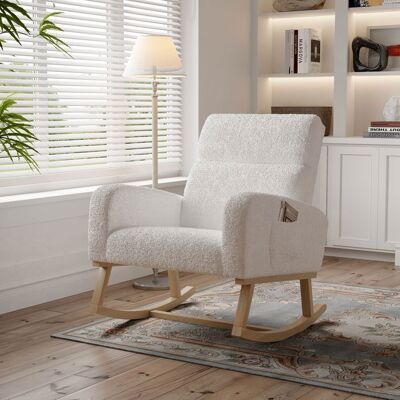 COZIFOME Fauteuil à BasculeChaise a Bascule AllaitementRocking ChairPieds en Bois MassifVelours TeddyStyle Scandinave Blanc Blanc - Publicité COZIFOME Fauteuil à BasculeChaise a Bascule AllaitementRocking ChairPieds en Bois MassifVelours TeddyStyle Scandinave Blanc Blanc - Publicité