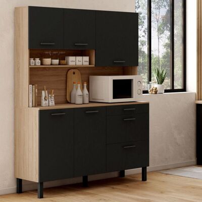 IDMARKET Buffet casserolier de cuisine 140 cm CINA 5 portes + 3 tiroirs façon hêtre et noir Noir - Publicité IDMARKET Buffet casserolier de cuisine 140 cm CINA 5 portes + 3 tiroirs façon hêtre et noir Noir - Publicité