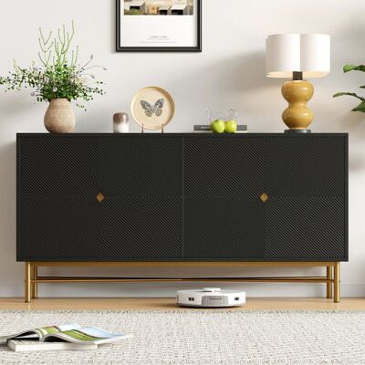 MUSENDA Buffet à texture surélevée 160×40×82cmarmoire à quatre portes poignées brossées dorées et pieds de table à haute brillancenoir Noir - Publicité MUSENDA Buffet à texture surélevée 160×40×82cmarmoire à quatre portes poignées brossées dorées et pieds de table à haute brillancenoir Noir - Publicité