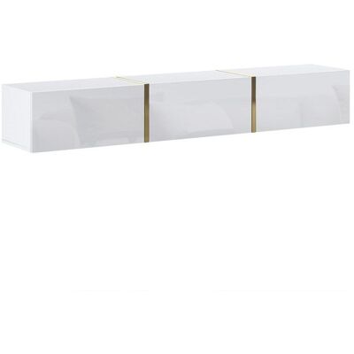 VENTE-UNIQUE Meuble TV suspendu avec 3 portes - Blanc brillant et doré - MARZIALO Jaune - Publicité VENTE-UNIQUE Meuble TV suspendu avec 3 portes - Blanc brillant et doré - MARZIALO Jaune - Publicité