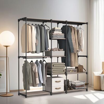 SONGMICS Armoire Ouverte Portant à Vêtements Penderie avec Tringles à Vêtements et Étagères en Tissu pour Chambre 182 x 43 x 182 cm Taupe Noir - Publicité SONGMICS Armoire Ouverte Portant à Vêtements Penderie avec Tringles à Vêtements et Étagères en Tissu pour Chambre 182 x 43 x 182 cm Taupe Noir - Publicité