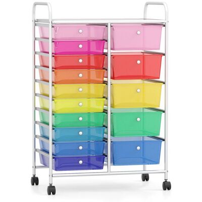 Tour de Rangement à Roulettes COSTWAY à 15 Tiroirs Petite Meuble Rangement Colorée pour BureauSalon Dortoir 62 x 39 x 97 CM Blanc - Publicité Tour de Rangement à Roulettes COSTWAY à 15 Tiroirs Petite Meuble Rangement Colorée pour BureauSalon Dortoir 62 x 39 x 97 CM Blanc - Publicité