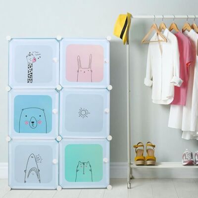 OHMG Armoire Chambre Enfants Penderie Dressing Plastique 6 Cubes Meuble de Rangement Etagère Vêtements 74×37×110 cm Bleu Bleu - Publicité OHMG Armoire Chambre Enfants Penderie Dressing Plastique 6 Cubes Meuble de Rangement Etagère Vêtements 74×37×110 cm Bleu Bleu - Publicité
