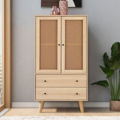 MERAX Buffet Haut avec 2 Portes et 2 Tiroirs Meuble De Rangement Salon Chambre Style Rotin Couleur Bois Chêne 120 x 60 x 40 cm Jaune - Publicité MERAX Buffet Haut avec 2 Portes et 2 Tiroirs Meuble De Rangement Salon Chambre Style Rotin Couleur Bois Chêne 120 x 60 x 40 cm Jaune - Publicité