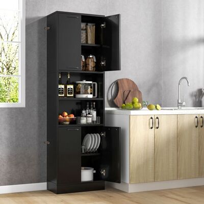 GIANTEX Buffet de Cuisine H190 cm à 6 Etages- 2 Placards avec 4 Portes+2 Compartiments- Meuble Rangement pour Salle de Bain- Noir Noir - Publicité GIANTEX Buffet de Cuisine H190 cm à 6 Etages- 2 Placards avec 4 Portes+2 Compartiments- Meuble Rangement pour Salle de Bain- Noir Noir - Publicité