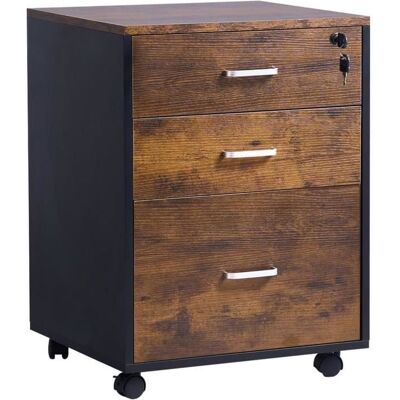 SogesHome classeur armoire de bureau meuble de rangement sur roulettes verrouillable avec 3 tiroirsmarron vintage - Publicité SogesHome classeur armoire de bureau meuble de rangement sur roulettes verrouillable avec 3 tiroirsmarron vintage - Publicité