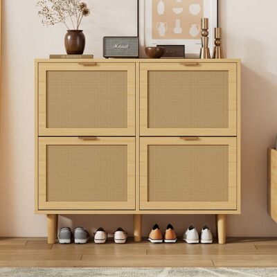 Generic Meuble a chaussures 100x25x90 cm avec 4 tiroirs rabattables Armoire à chaussures avec poignées métalliques Meuble entree en rotin Beige - Publicité Generic Meuble a chaussures 100x25x90 cm avec 4 tiroirs rabattables Armoire à chaussures avec poignées métalliques Meuble entree en rotin Beige - Publicité
