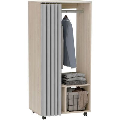 Armoire penderie - HOMCOM - avec rideau 4 roulettes tringle de suspension et étagères - 60 x 40 x 128 cm - effet bois naturel Beige - Publicité Armoire penderie - HOMCOM - avec rideau 4 roulettes tringle de suspension et étagères - 60 x 40 x 128 cm - effet bois naturel Beige - Publicité