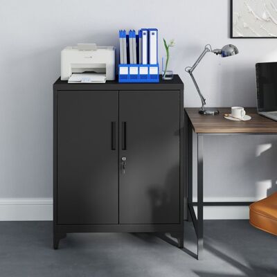 SONGMICS Caisson de Bureau à 2 Portes Verrouillable en Acier pour Bureau Salon Noir Noir - Publicité SONGMICS Caisson de Bureau à 2 Portes Verrouillable en Acier pour Bureau Salon Noir Noir - Publicité