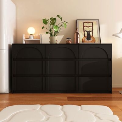 FUFU&GAGA Commode de Chambre avec 9 tiroirs Meuble de Rangement avec Façade Sculptée pour Salon 160x35x80cm Noir Noir - Publicité FUFU&GAGA Commode de Chambre avec 9 tiroirs Meuble de Rangement avec Façade Sculptée pour Salon 160x35x80cm Noir Noir - Publicité