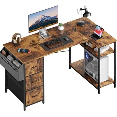 ECOFURNIX Bureau dangle 140 x 78 cm Bureau de jeu de L avec 3 tiroirs Bureau dordinateur avec sac de rangement Marron Marron - Publicité ECOFURNIX Bureau dangle 140 x 78 cm Bureau de jeu de L avec 3 tiroirs Bureau dordinateur avec sac de rangement Marron Marron - Publicité