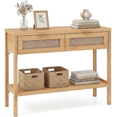 Table de Console COSTWAY Style Rustique - Cannage - 2 Tiroirs- 100 x 35 x 76 CM pour Salon Entrée Couloir Naturel - Publicité Table de Console COSTWAY Style Rustique - Cannage - 2 Tiroirs- 100 x 35 x 76 CM pour Salon Entrée Couloir Naturel - Publicité