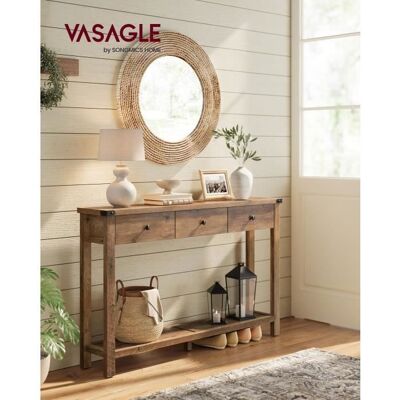 VASAGLE Table Console avec 3 Tiroirs et Étagère de Rangement pour Entrée Salon Style Campagnard Marron Miel Marron - Publicité VASAGLE Table Console avec 3 Tiroirs et Étagère de Rangement pour Entrée Salon Style Campagnard Marron Miel Marron - Publicité