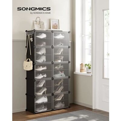 Étagère à Chaussures - SONGMICS - 10 Compartiments - Cadre en Acier - Panneaux en Plastique - Noir Noir - Publicité Étagère à Chaussures - SONGMICS - 10 Compartiments - Cadre en Acier - Panneaux en Plastique - Noir Noir - Publicité