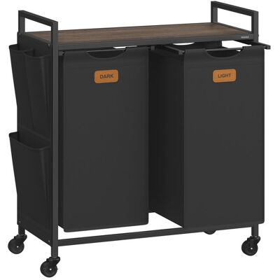 Panier à linge sur roulettes - VASAGLE - 2 compartiments - 100 L - Étagère de rangement - 6 étiquettes de tri Noir - Publicité Panier à linge sur roulettes - VASAGLE - 2 compartiments - 100 L - Étagère de rangement - 6 étiquettes de tri Noir - Publicité