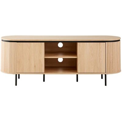 CALICOSY - Meuble TV 2 portes avec côtés effet rainuré L150 cm - MALAGA - Bois clair Beige - Publicité CALICOSY - Meuble TV 2 portes avec côtés effet rainuré L150 cm - MALAGA - Bois clair Beige - Publicité