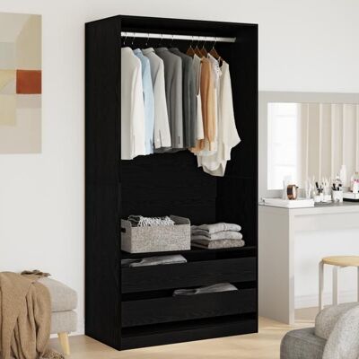 Armoire - Chêne noir - 100x50x200 cm - 2 tiroirs - Montage facile Noir - Publicité Armoire - Chêne noir - 100x50x200 cm - 2 tiroirs - Montage facile Noir - Publicité
