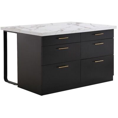 VENTE-UNIQUE Ilot central de cuisine avec 6 tiroirs en MDF et métal - Noir et Effet Marbre blanc - ALEGRITA Noir - Publicité VENTE-UNIQUE Ilot central de cuisine avec 6 tiroirs en MDF et métal - Noir et Effet Marbre blanc - ALEGRITA Noir - Publicité