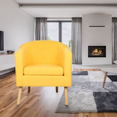 Fauteuil Scandinave DIYA - Tissu Jaune Vif - L 64 x P 50 cm - Relaxation - Chambre Jaune - Publicité Fauteuil Scandinave DIYA - Tissu Jaune Vif - L 64 x P 50 cm - Relaxation - Chambre Jaune - Publicité