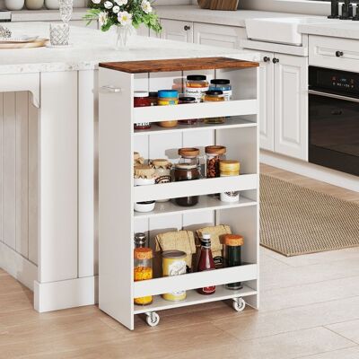 GIANTEX Desserte de Cuisine Étroit à Roulettes avec Freins-475x25x805cm-Chariot de Service à 4 Niveaux avec Poignée-Blanc + Marron - Publicité GIANTEX Desserte de Cuisine Étroit à Roulettes avec Freins-475x25x805cm-Chariot de Service à 4 Niveaux avec Poignée-Blanc + Marron - Publicité