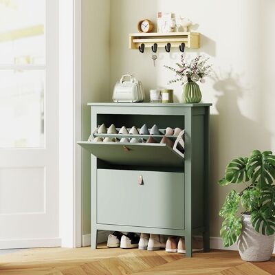 Generic Meuble à chaussures 14 paires armoire à chaussures avec 2 tiroirs rabattables étagères amovibles et réglables vert Vert - Publicité Generic Meuble à chaussures 14 paires armoire à chaussures avec 2 tiroirs rabattables étagères amovibles et réglables vert Vert - Publicité