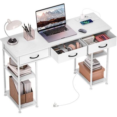 Bureau avec rangement - HOMCOM - prises de courant 3 tiroirs en tissu et 4 étagères de rangement - 120 x 40 x 76 cm - blanc Blanc - Publicité Bureau avec rangement - HOMCOM - prises de courant 3 tiroirs en tissu et 4 étagères de rangement - 120 x 40 x 76 cm - blanc Blanc - Publicité