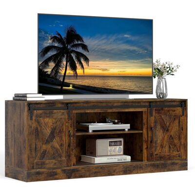 COSTWAY 70 Meuble TV avce Portes Coulissantes Type Grange et Étagères Réglables 2 Compartiments pour Salon Chambre Marron Marron - Publicité COSTWAY 70 Meuble TV avce Portes Coulissantes Type Grange et Étagères Réglables 2 Compartiments pour Salon Chambre Marron Marron - Publicité