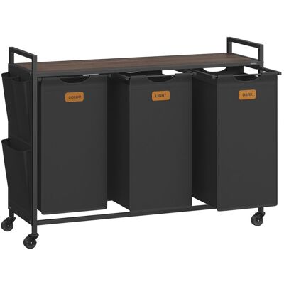 Panier à linge sur roulettes - VASAGLE - 3 compartiments - 150 L - Étagère de rangement - Roues avec freins Noir - Publicité Panier à linge sur roulettes - VASAGLE - 3 compartiments - 150 L - Étagère de rangement - Roues avec freins Noir - Publicité
