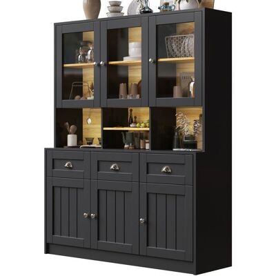 MERAX Buffet Haut de Cuisine Meuble de Rangement Noir Armoire avec Vitrines et Tiroirs pour Cuisine Salle de Manger Salon 140×40×175cm Noir - Publicité MERAX Buffet Haut de Cuisine Meuble de Rangement Noir Armoire avec Vitrines et Tiroirs pour Cuisine Salle de Manger Salon 140×40×175cm Noir - Publicité