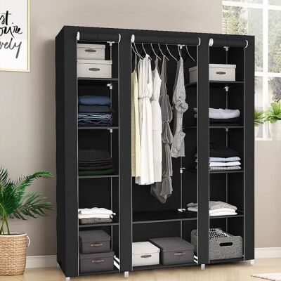 YIS Armoire à Vêtements Penderie Noir - Dressing en Tissu Non-tissé Cadre Métal - Garde-Robe Chambre Adulte Enfant - 134x 43x 172cm Noir - Publicité YIS Armoire à Vêtements Penderie Noir - Dressing en Tissu Non-tissé Cadre Métal - Garde-Robe Chambre Adulte Enfant - 134x 43x 172cm Noir - Publicité