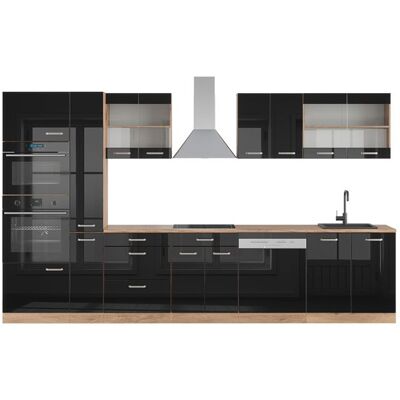 Cuisine R-Line 350cm avec armoire haute sans PT Noir Haute brillance/Chêne de force doré Vicco 40978 Noir - Publicité Cuisine R-Line 350cm avec armoire haute sans PT Noir Haute brillance/Chêne de force doré Vicco 40978 Noir - Publicité