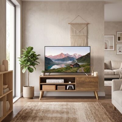VASAGLE Meuble TV avec Rangement Pieds en Bois 120 x 40 x 49 cm Marron chaud Marron - Publicité VASAGLE Meuble TV avec Rangement Pieds en Bois 120 x 40 x 49 cm Marron chaud Marron - Publicité
