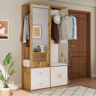 Generic Meuble entree avec banc à chaussures et penderie Meuble a chaussures avec miroir Vestiaire dentrée en blanc 100x38x180 cm Blanc - Publicité Generic Meuble entree avec banc à chaussures et penderie Meuble a chaussures avec miroir Vestiaire dentrée en blanc 100x38x180 cm Blanc - Publicité