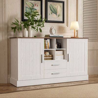 MERAX Buffet Salon 140 x 40 x 795 cm Blanc et Bois avec 2 Portes 2 Tiroirs et Niches Ouvertes Bahut Moderne Style Scandinave Blanc - Publicité MERAX Buffet Salon 140 x 40 x 795 cm Blanc et Bois avec 2 Portes 2 Tiroirs et Niches Ouvertes Bahut Moderne Style Scandinave Blanc - Publicité