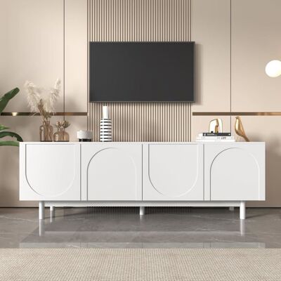 Lemonbest Meuble TV Moderne avec 4 portes à ouverture par poussée Plaques réglables et pieds en bois massif 175 x 38 x 56 cm Blanc Blanc - Publicité Lemonbest Meuble TV Moderne avec 4 portes à ouverture par poussée Plaques réglables et pieds en bois massif 175 x 38 x 56 cm Blanc Blanc - Publicité