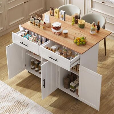 Generic Buffet de cuisine 129x46(71)x91.5 cm avec 2 tiroirs et plateau rabattable Buffet bas avec roulettes Buffet salle a manger en Blanc - Publicité Generic Buffet de cuisine 129x46(71)x91.5 cm avec 2 tiroirs et plateau rabattable Buffet bas avec roulettes Buffet salle a manger en Blanc - Publicité