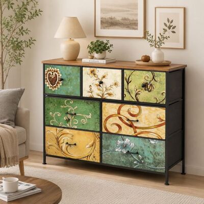 LEWW Commode de chambre 7 Tiroirs structure en acier idéale pour salon couloir style industriel et marron rustique 100x30x78cm - Publicité LEWW Commode de chambre 7 Tiroirs structure en acier idéale pour salon couloir style industriel et marron rustique 100x30x78cm - Publicité