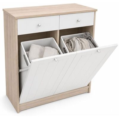 CATAVANA Meuble à Linge 45L Armoire à Linge 2 Compartiments en Bois avec Paniers Amovibles Blanc - Publicité CATAVANA Meuble à Linge 45L Armoire à Linge 2 Compartiments en Bois avec Paniers Amovibles Blanc - Publicité