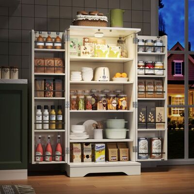 MERAX Placard de cuisine Garde-manger moderne 2 Portes avec Éclairage LED et Étagères Réglables – Buffet Haut en Bois Blanc 120×60×40 cm Blanc - Publicité MERAX Placard de cuisine Garde-manger moderne 2 Portes avec Éclairage LED et Étagères Réglables – Buffet Haut en Bois Blanc 120×60×40 cm Blanc - Publicité