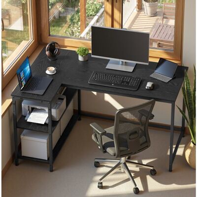 VASAGLE Bureau en L Étagères Réglables avec Rangement 120 x 80 cm Noir Noir - Publicité VASAGLE Bureau en L Étagères Réglables avec Rangement 120 x 80 cm Noir Noir - Publicité