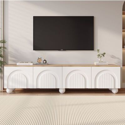Merax Meuble TV Blanc et Bois 180 x 40 x 45 cm avec 4 Portes et 6 Pieds Sphériques pour TV jusqu’à 80 pouces Blanc - Publicité Merax Meuble TV Blanc et Bois 180 x 40 x 45 cm avec 4 Portes et 6 Pieds Sphériques pour TV jusqu’à 80 pouces Blanc - Publicité