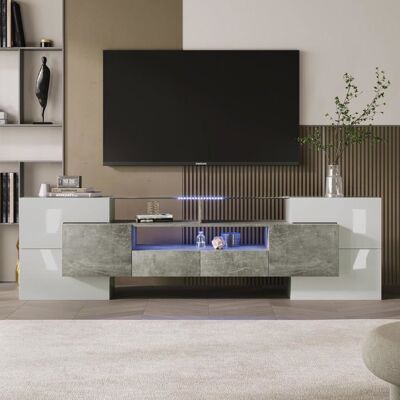 Lemonbest Meuble TV Élégant Brillant de 200 cm avec éclairage LED Surface en Verre avec 6 Portes 2 tiroirs et 3 Compartiments Gris Gris - Publicité Lemonbest Meuble TV Élégant Brillant de 200 cm avec éclairage LED Surface en Verre avec 6 Portes 2 tiroirs et 3 Compartiments Gris Gris - Publicité
