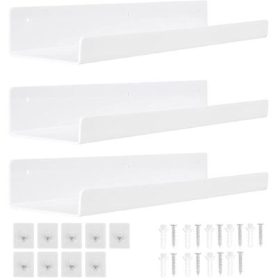 DOK Étagères Murales Acrylique 3x30cm Adhésif Sans Perçage Salle de Bain/Chambre/Cuisine Blanc Blanc - Publicité DOK Étagères Murales Acrylique 3x30cm Adhésif Sans Perçage Salle de Bain/Chambre/Cuisine Blanc Blanc - Publicité