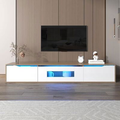 Meuble TV Lemonbest blanc brillant 180×30×35 cm avec bande LED 16 couleurs et porte bois Blanc - Publicité Meuble TV Lemonbest blanc brillant 180×30×35 cm avec bande LED 16 couleurs et porte bois Blanc - Publicité