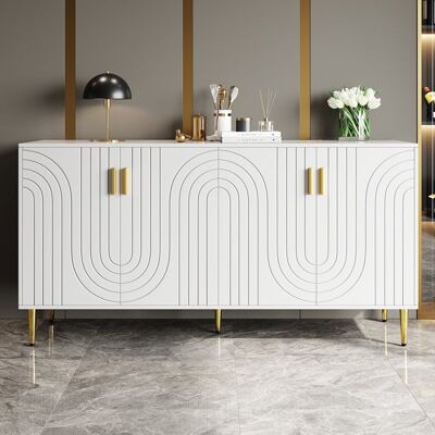 MERAX Buffet de Salon Blanc et Doré 4 Portes Façades Ondulées Meuble de Rangement 152 x 40 x 75 cm pour salle à manger Blanc - Publicité MERAX Buffet de Salon Blanc et Doré 4 Portes Façades Ondulées Meuble de Rangement 152 x 40 x 75 cm pour salle à manger Blanc - Publicité