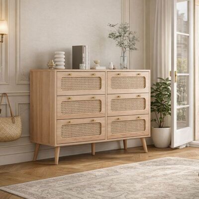 SHAODENG Commode à 6 tiroirs Large Commode en Bois Meuble de Rangement Meuble de Bureau Salon 100 x 34 x 73cm Bois naturel Marron - Publicité SHAODENG Commode à 6 tiroirs Large Commode en Bois Meuble de Rangement Meuble de Bureau Salon 100 x 34 x 73cm Bois naturel Marron - Publicité